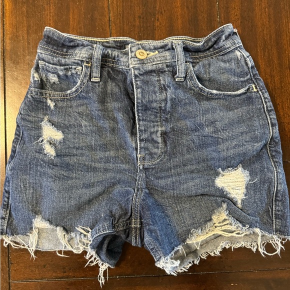 Hollister Ultra High Rise Ripped Dark Wash Shorts - Picture 1 of 5